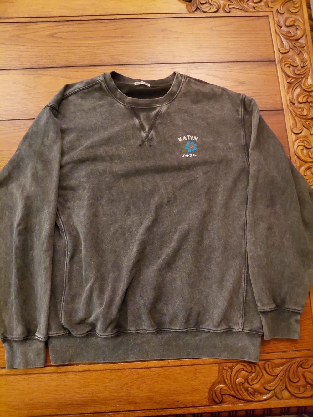 Katin Men's Washed Charcoal Crewneck Sweatshirt with Blue Logo